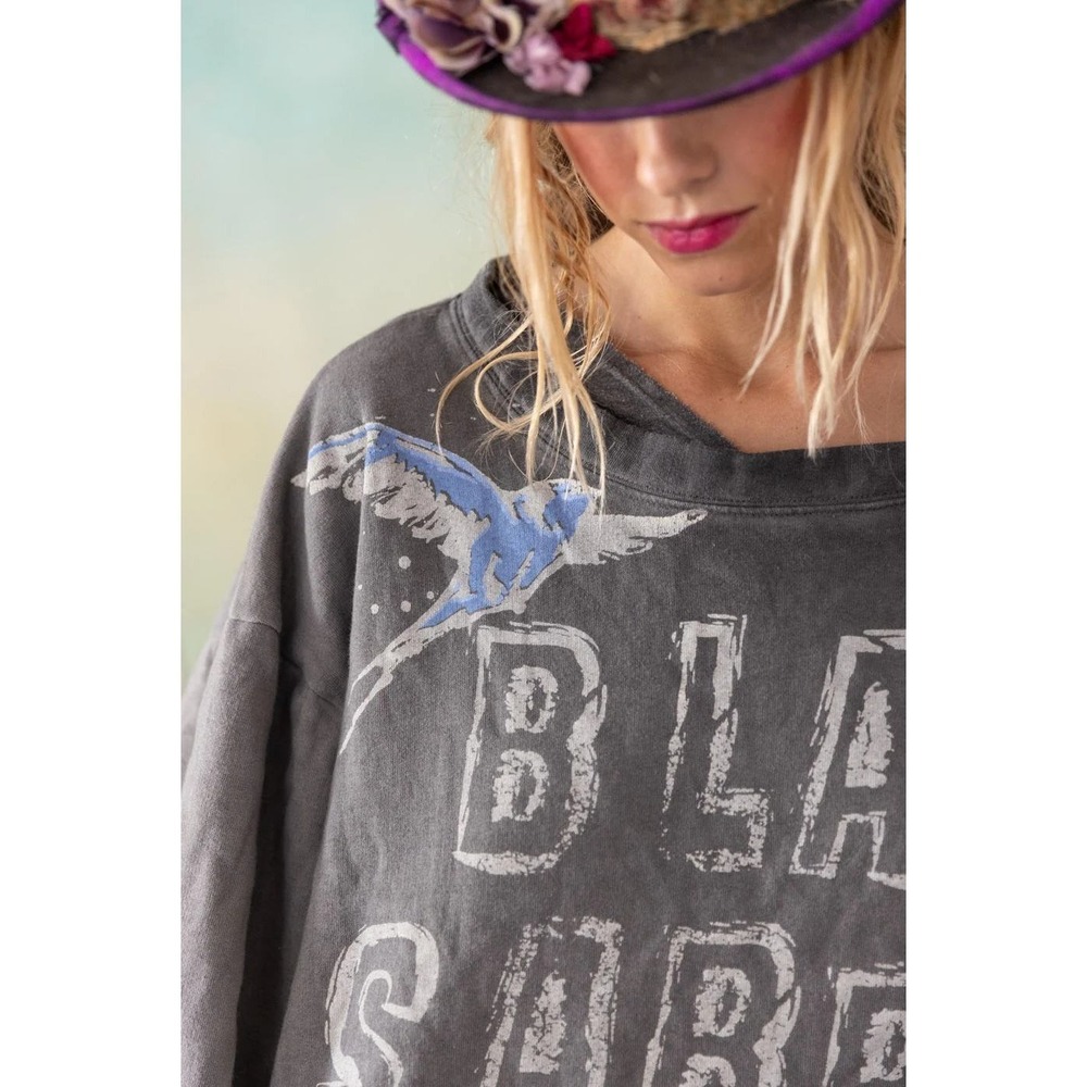 Magnolia Pearl Black Sabbath Long Sleeve Sweatshirt Charcoal Distressed NWT